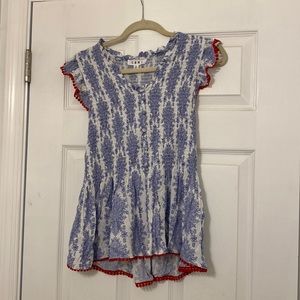 V-neck cap-sleeved peplum blouse